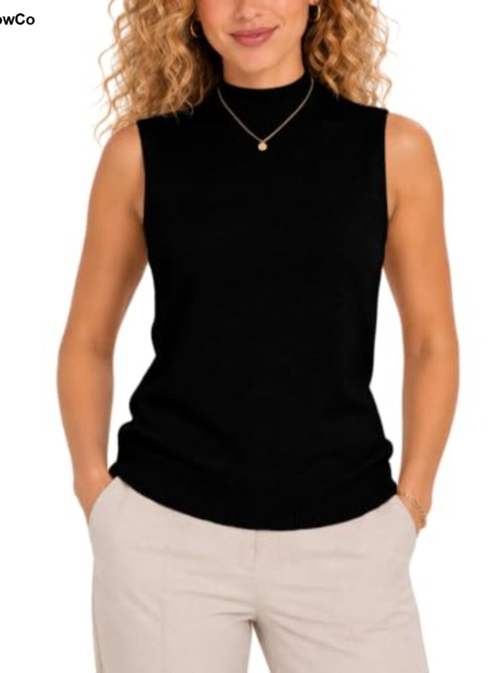 Sleeveless Mock Neck Sweater Vest Womens Viscose Blend Knit Business Casual